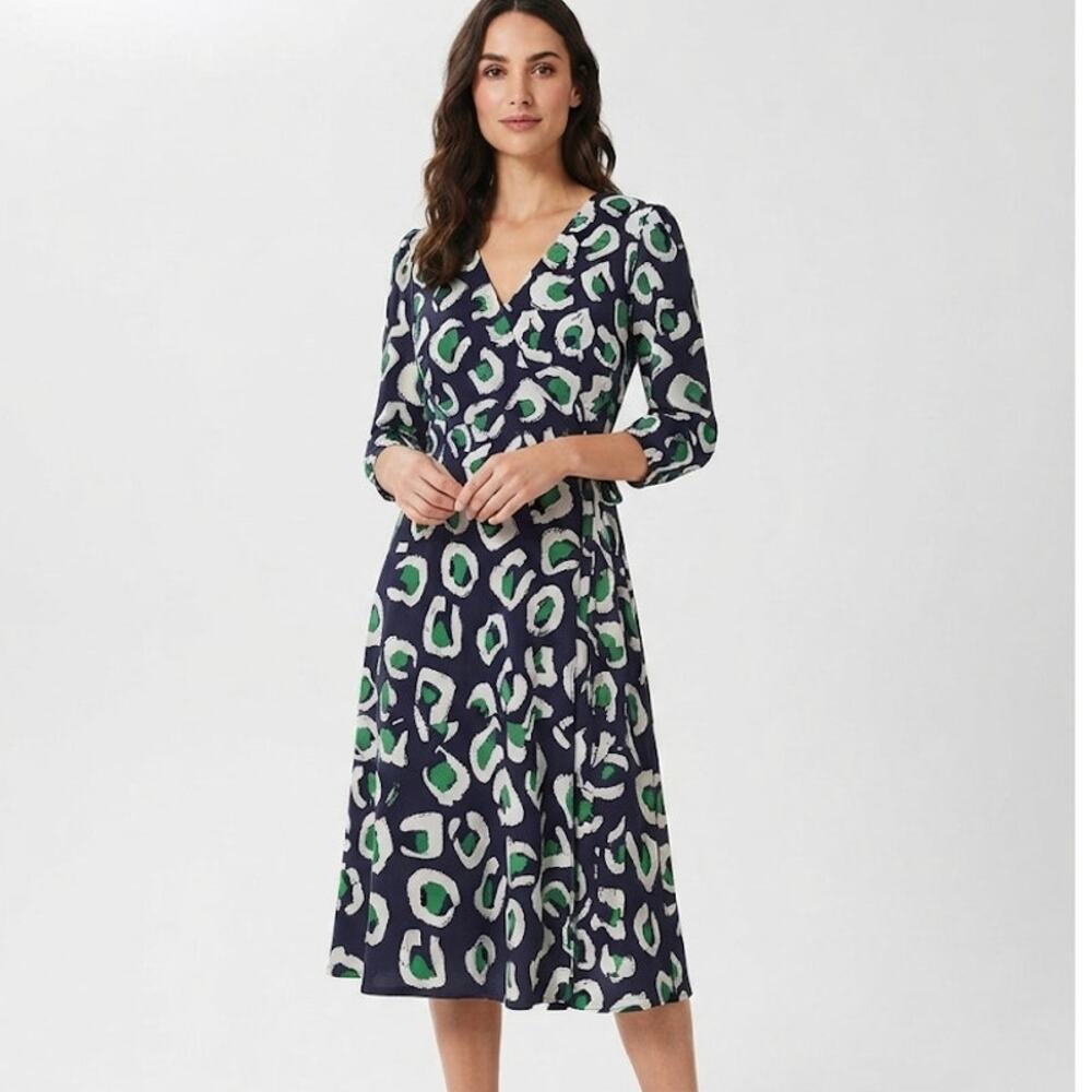 Ronni Nicole Abstract Animal Print Midi Dress Faux Wrap Flowy Large
